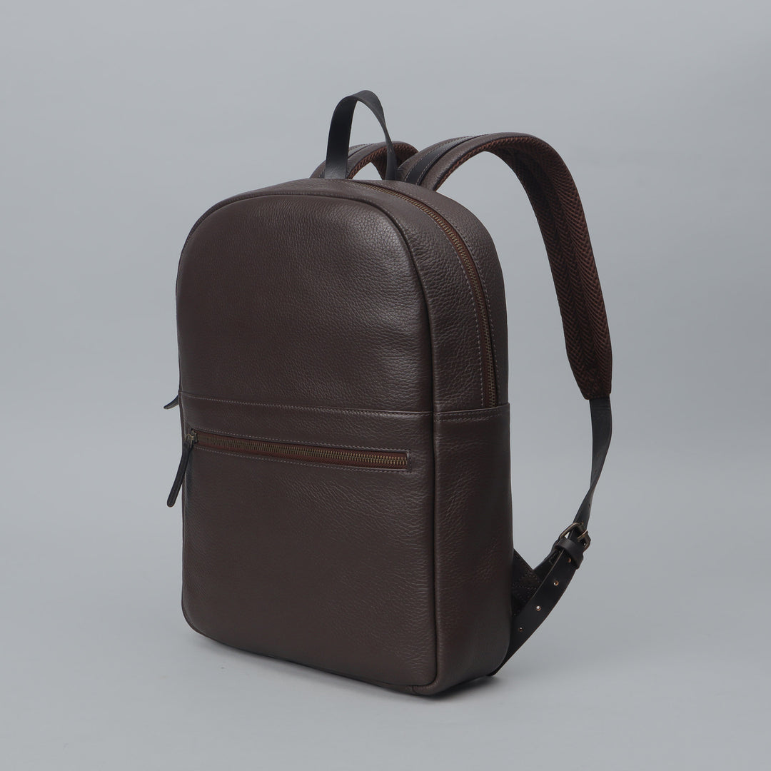 Brown leather laptop backpack