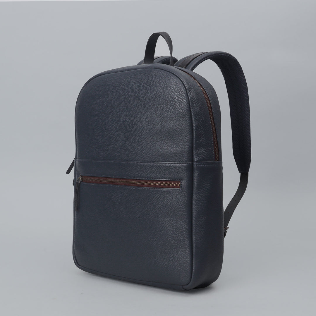 navy leather laptop backpack