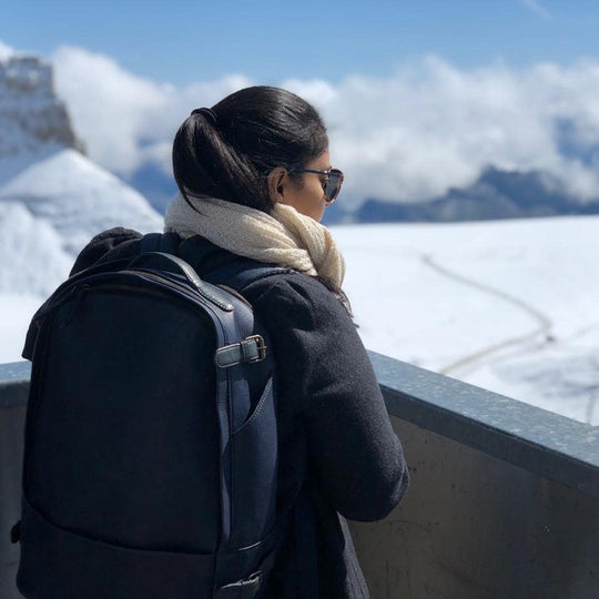 navy leather backpack for college girls