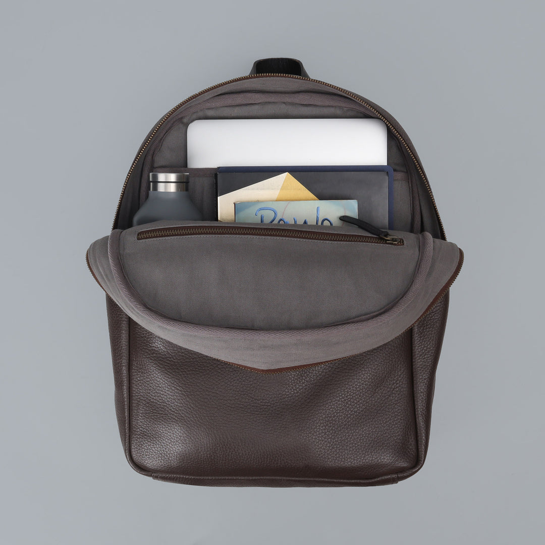 brown leather laptop backpack
