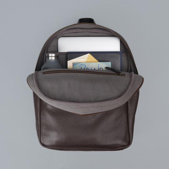 brown leather laptop backpack