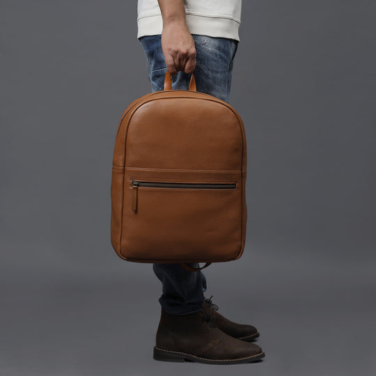 Tan lethaer laptop backpack