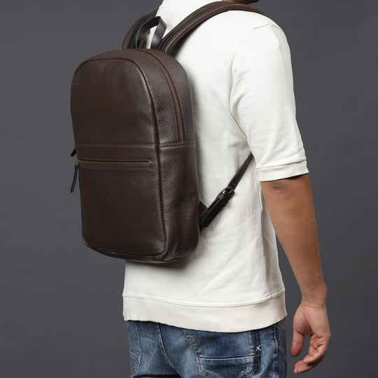 brown leather backpack