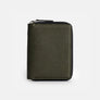 Atlas passport wallet in olive full-grain leather, closed, zip running around three sides
