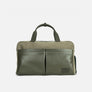 City hybrid bag in olive green canvas with leather trim, two pockets on the front