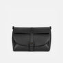 Clara crossbody bag in black full-grain leather, front flap closed