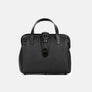 Athens crossbody bag in black full-grain leather, seen from the front with top handle and metal lock
