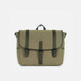 Builder canvas briefcase in olive green with leather straps, flap closed