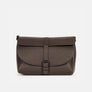 Clara crossbody bag in brown full-grain leather, front flap closed