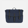 Builder canvas briefcase in navy blue with leather straps, flap closed