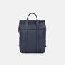 Chief backpack in navy full-grain leather, seen from the front with the flap closed