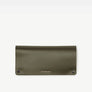 Heritage car wallet in olive leather, folded shut