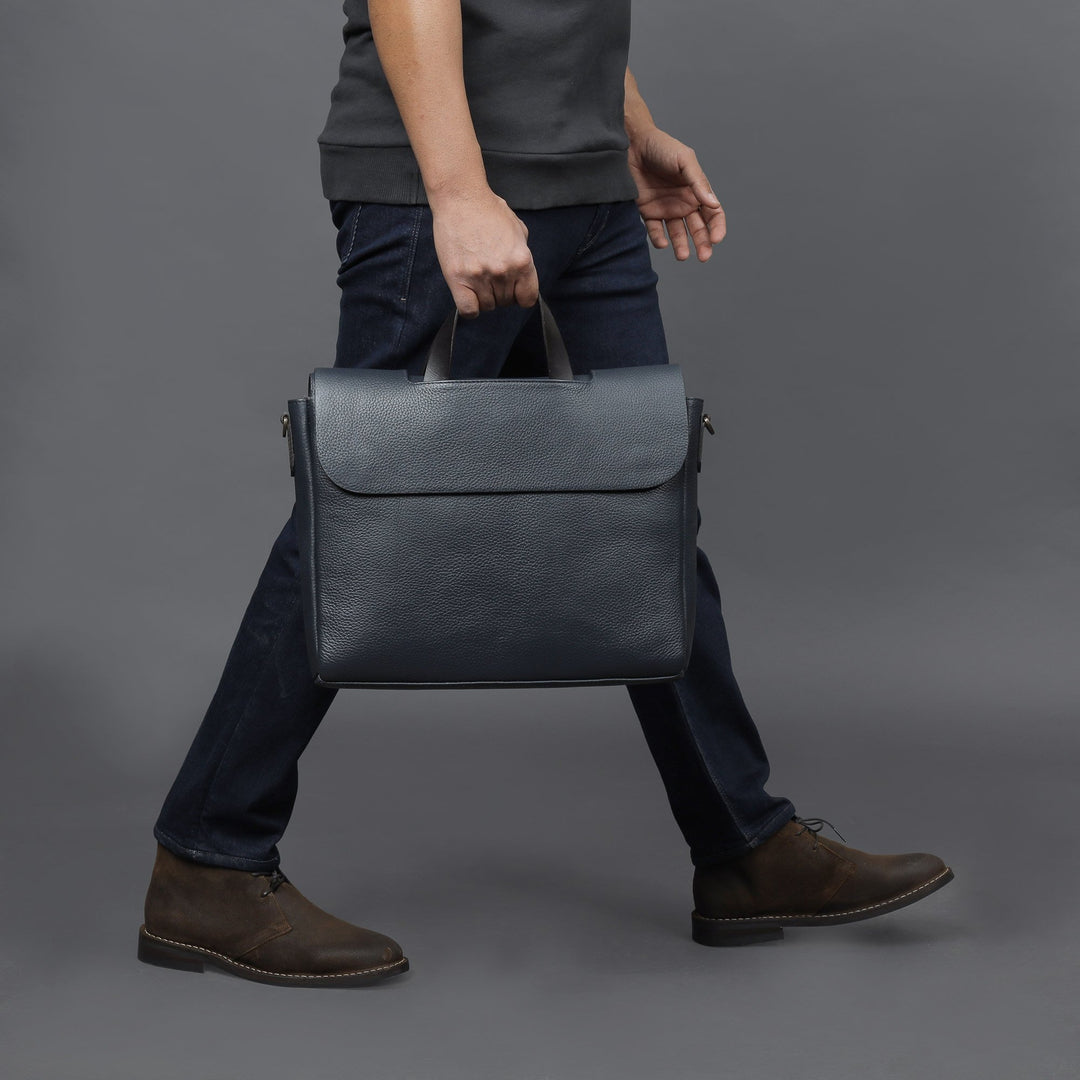 navy leather briefcase bag