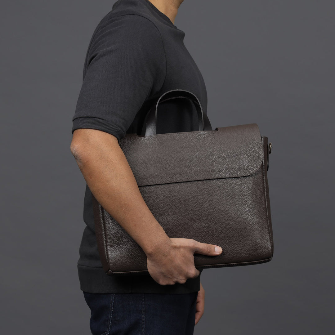 brown leather briefcase bag