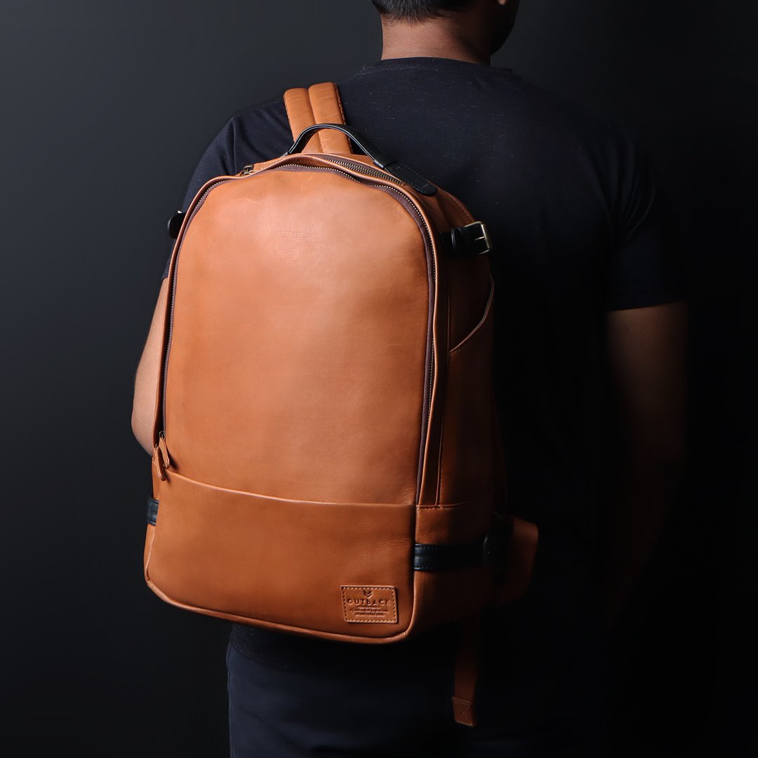 tan leather backpack for school
