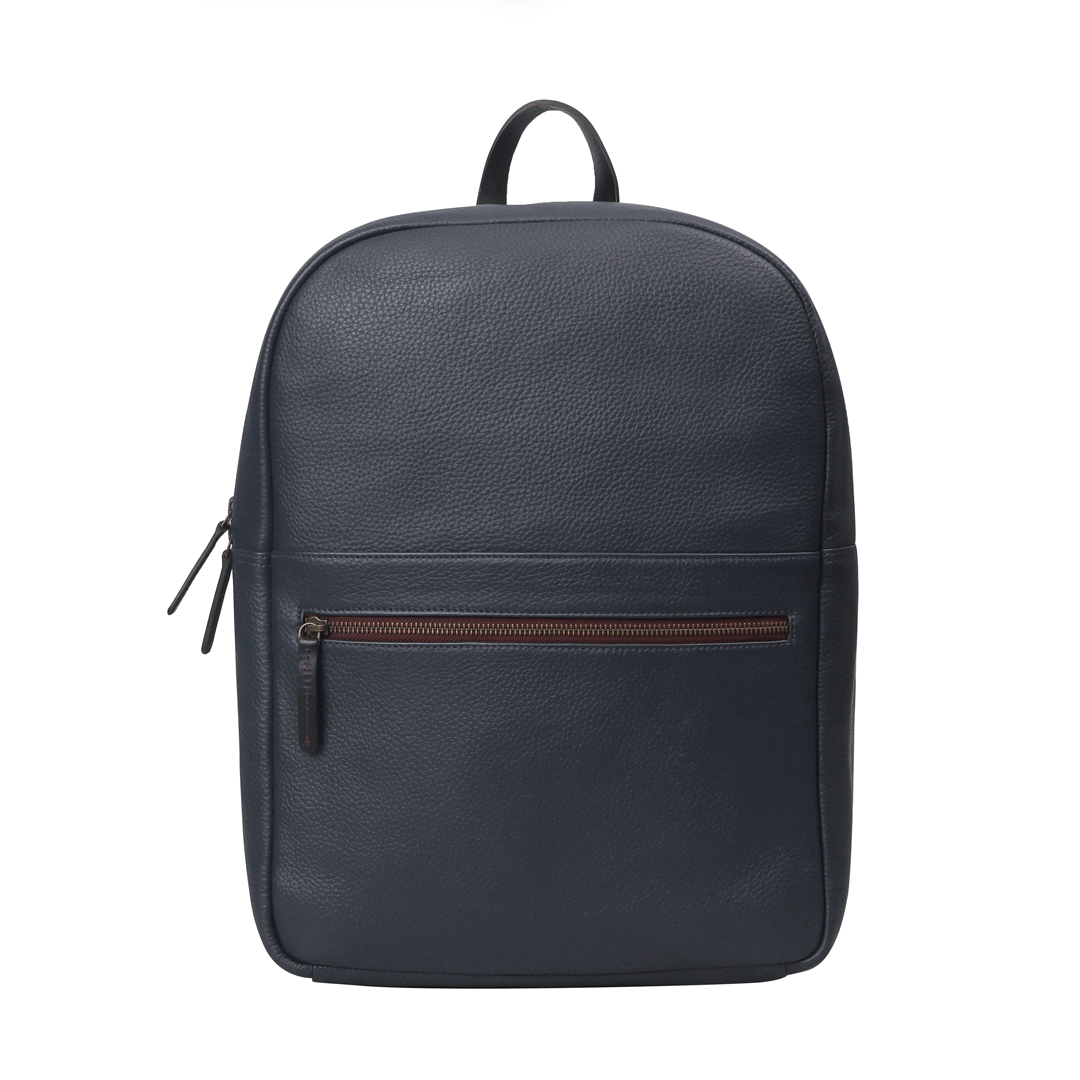 Navy Leather Backpack for Men