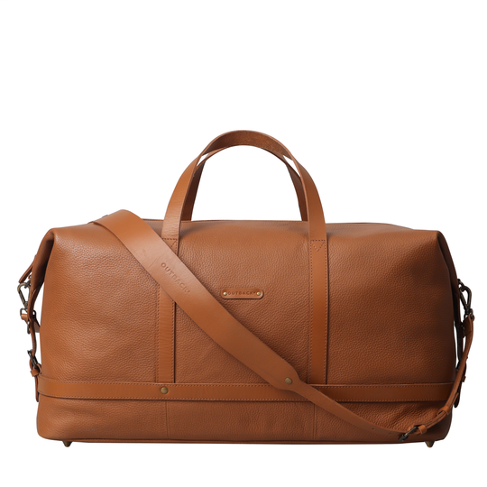tan leather travel bag