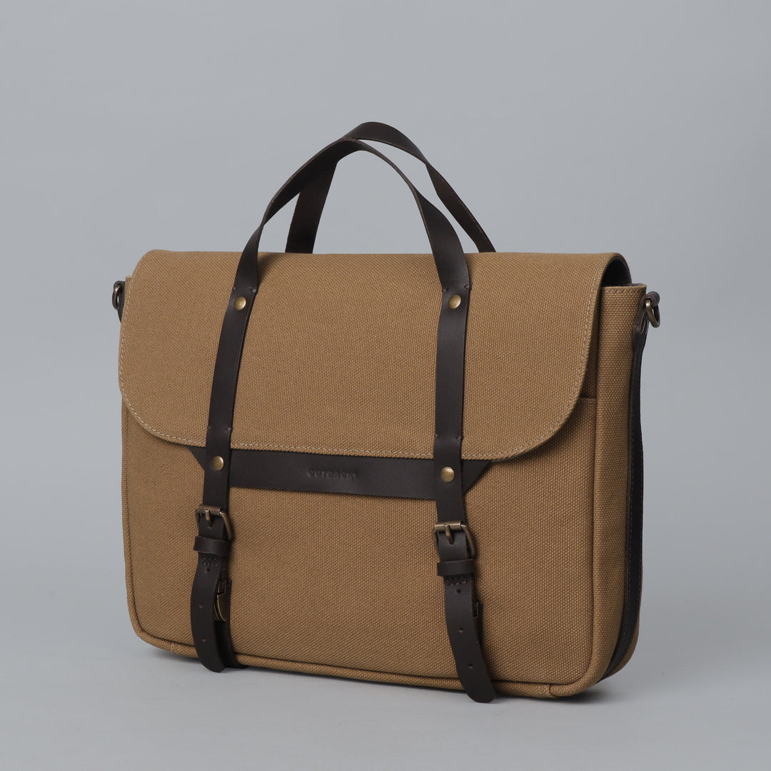 Mens Canvas briefcase with leather strap