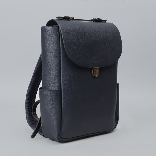 Navy London Leather Backpack