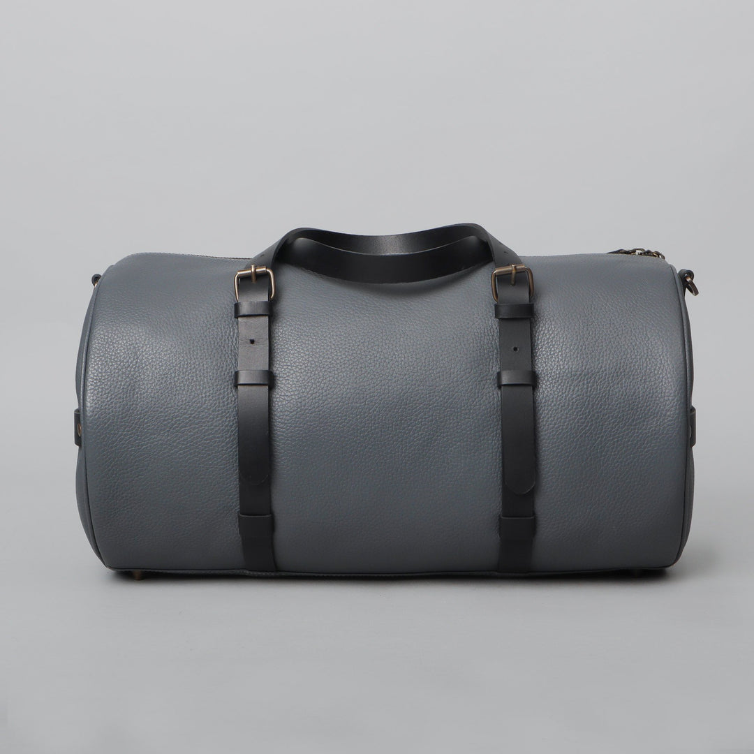 Grey leather gym bag for women