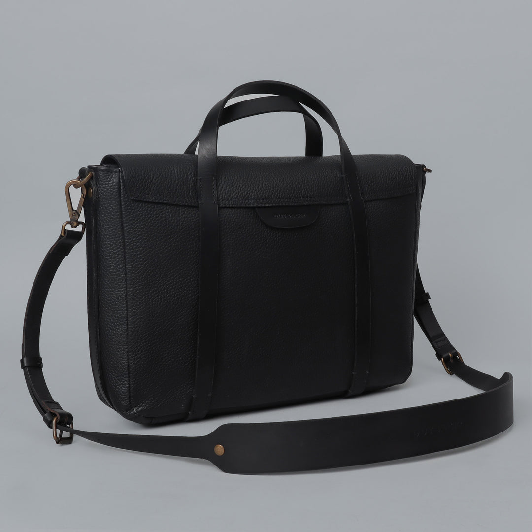 outback black sleek leather briefcase