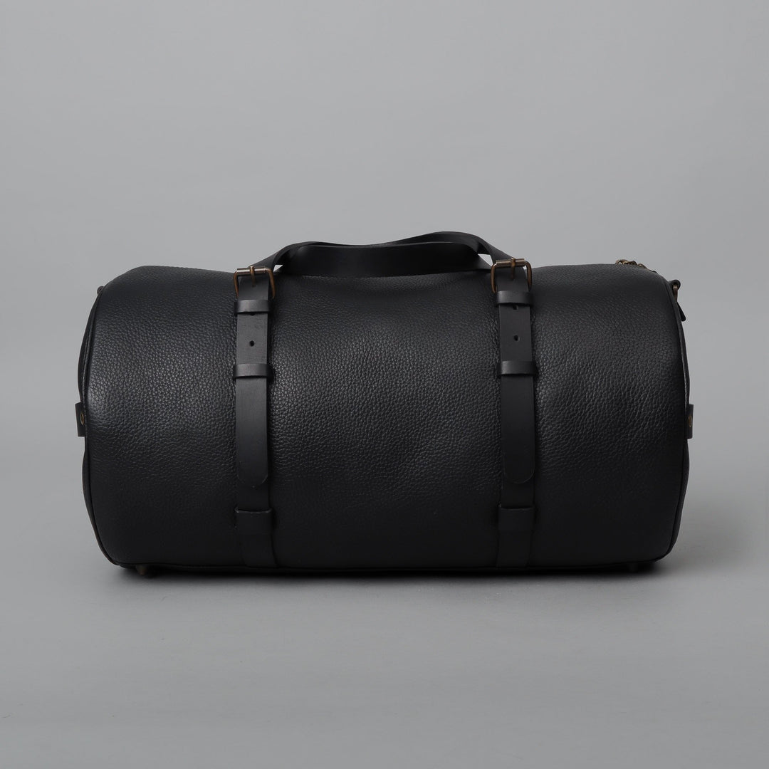 Black leather gym bag for men