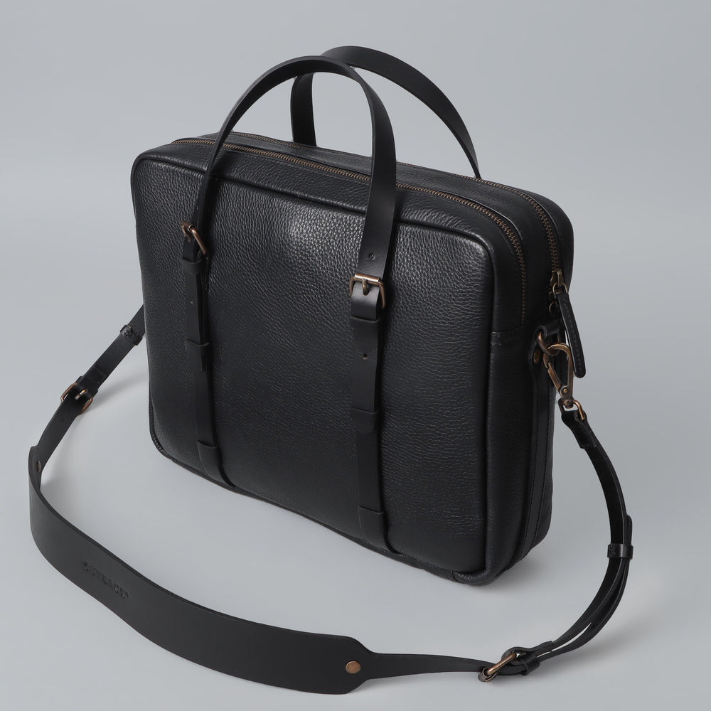 Black leather briefcase for men