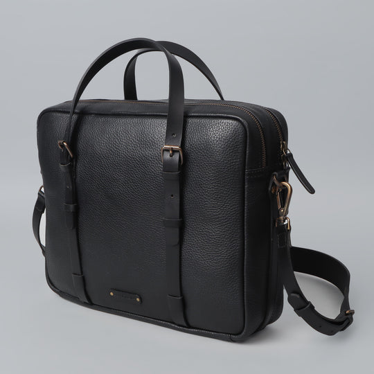 Black leather briefcase for laptop