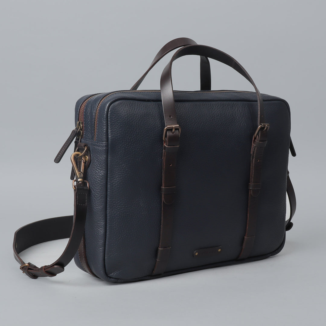 Navy leather briefcase for men