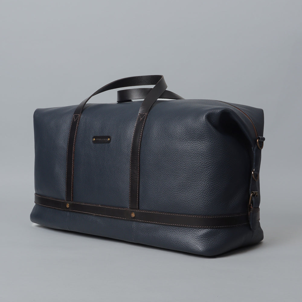 Navy leather travel bag for men