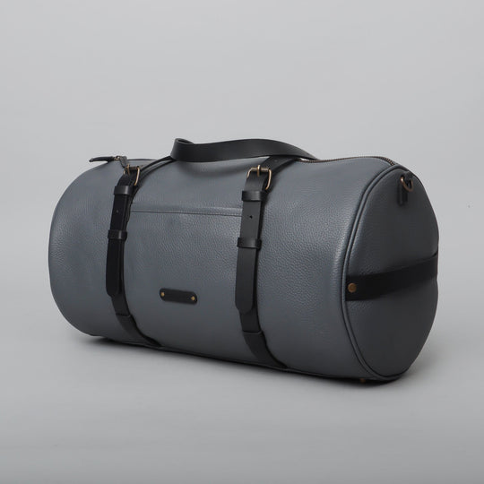 Grey leather gym bag