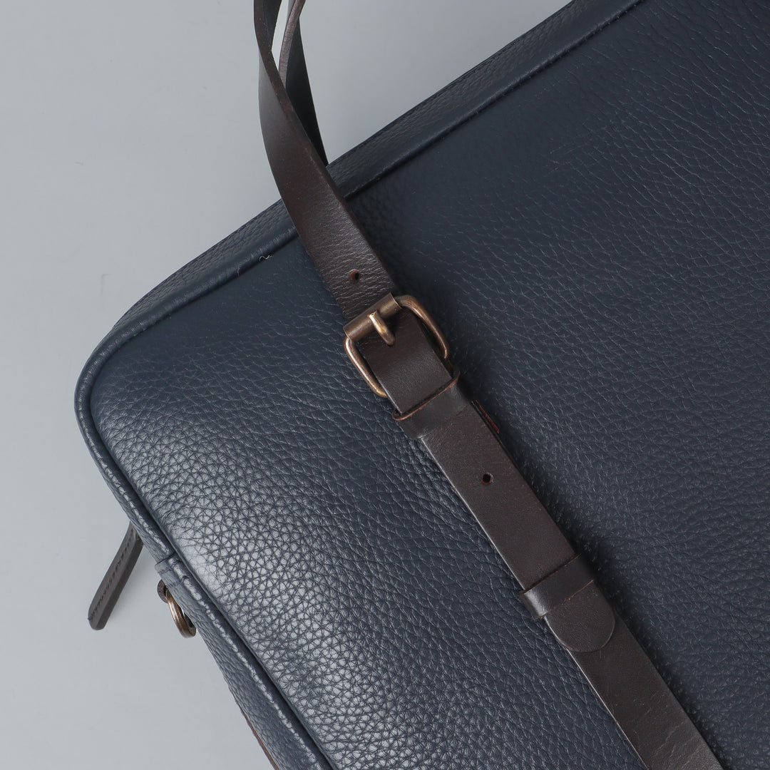 navy leather laptop briefcase