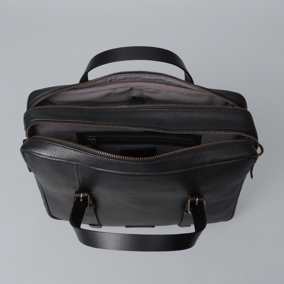 Black leather briefcase for documents 