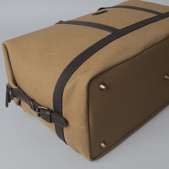 khaki canvas travel handbag