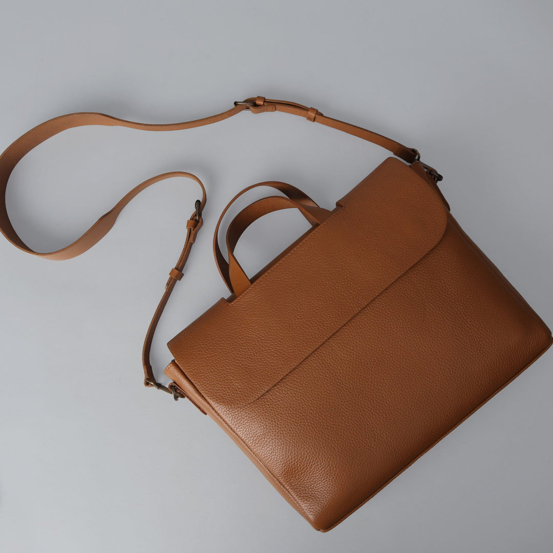 Tan leather briefcase for women