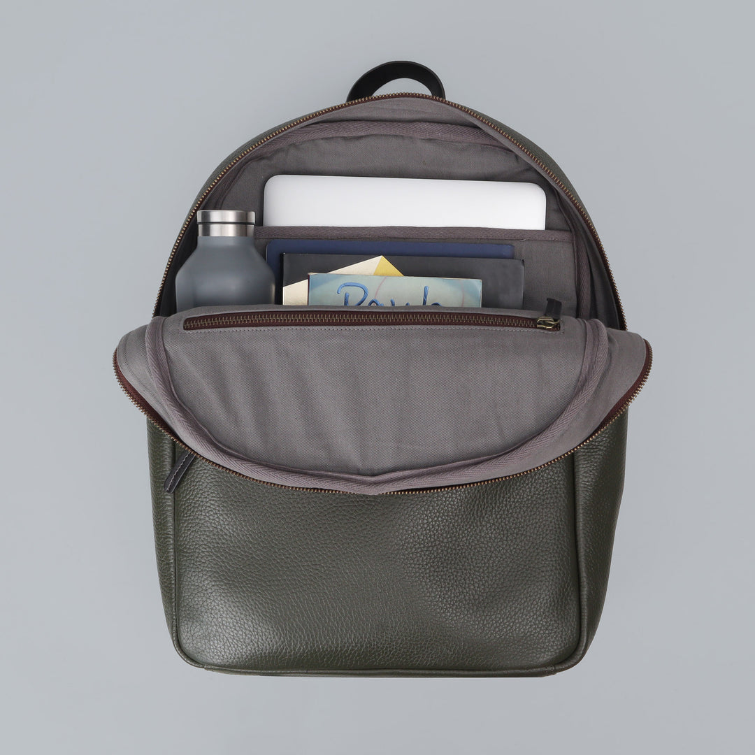 Green leather laptop backpack