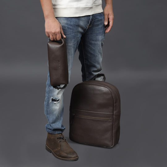 brown leather laptop backpack