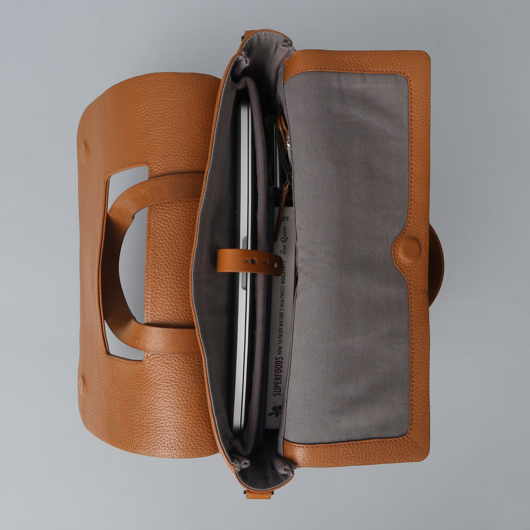 Tan leather laptop briefcase