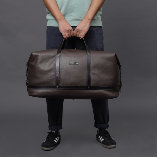 brown leather travel  handbag