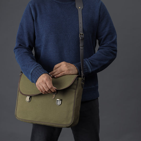 button briefcase canvas genuine canvas materials