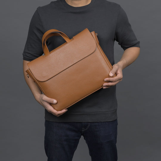 Tan leather briefcase bag
