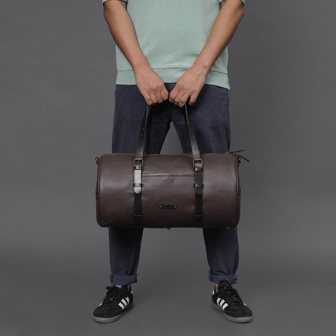 brown leather gym duffle bag for men 