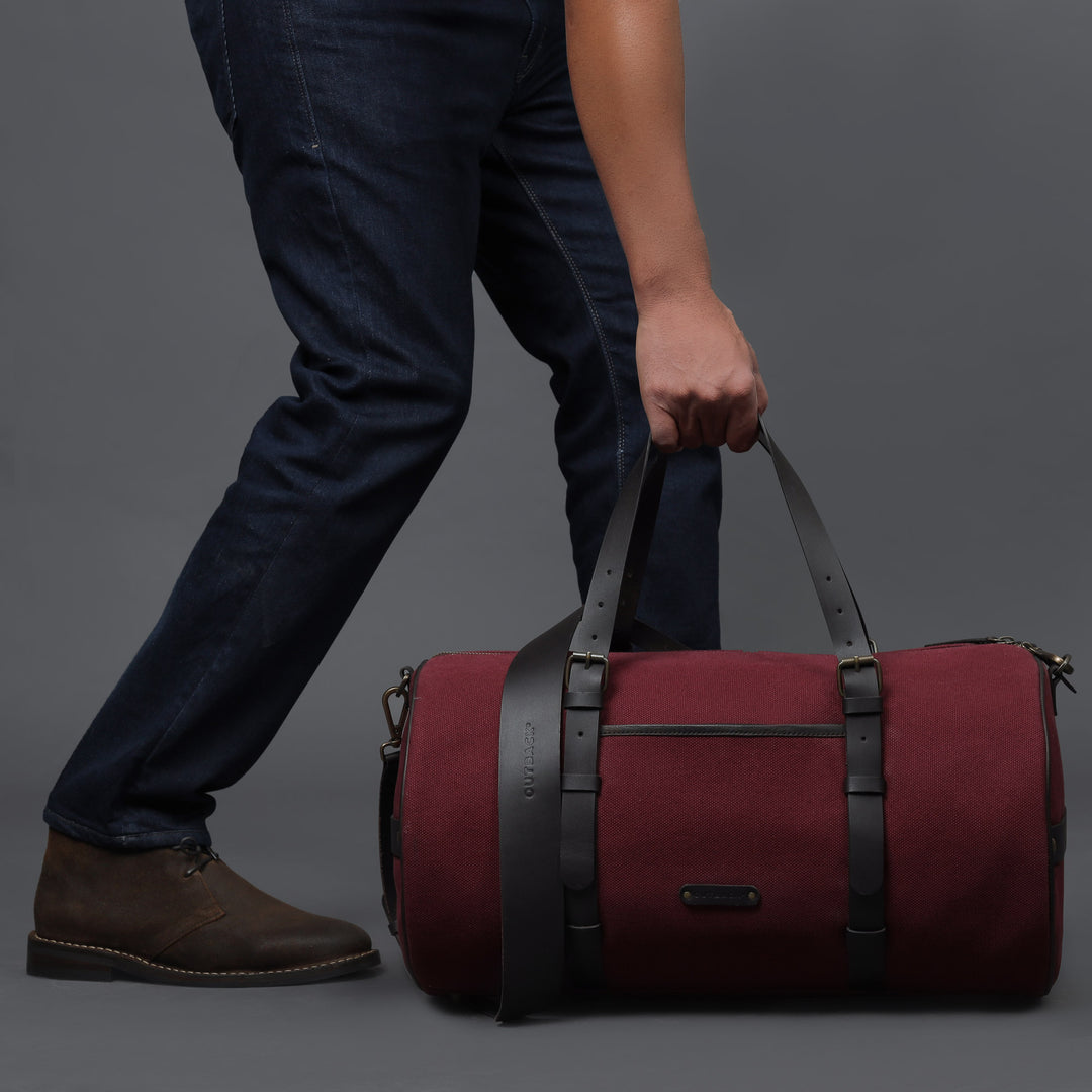 maroon canvas gym duffle bag for men
