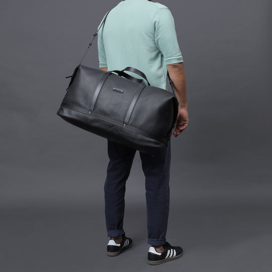 black leather travel bag for men