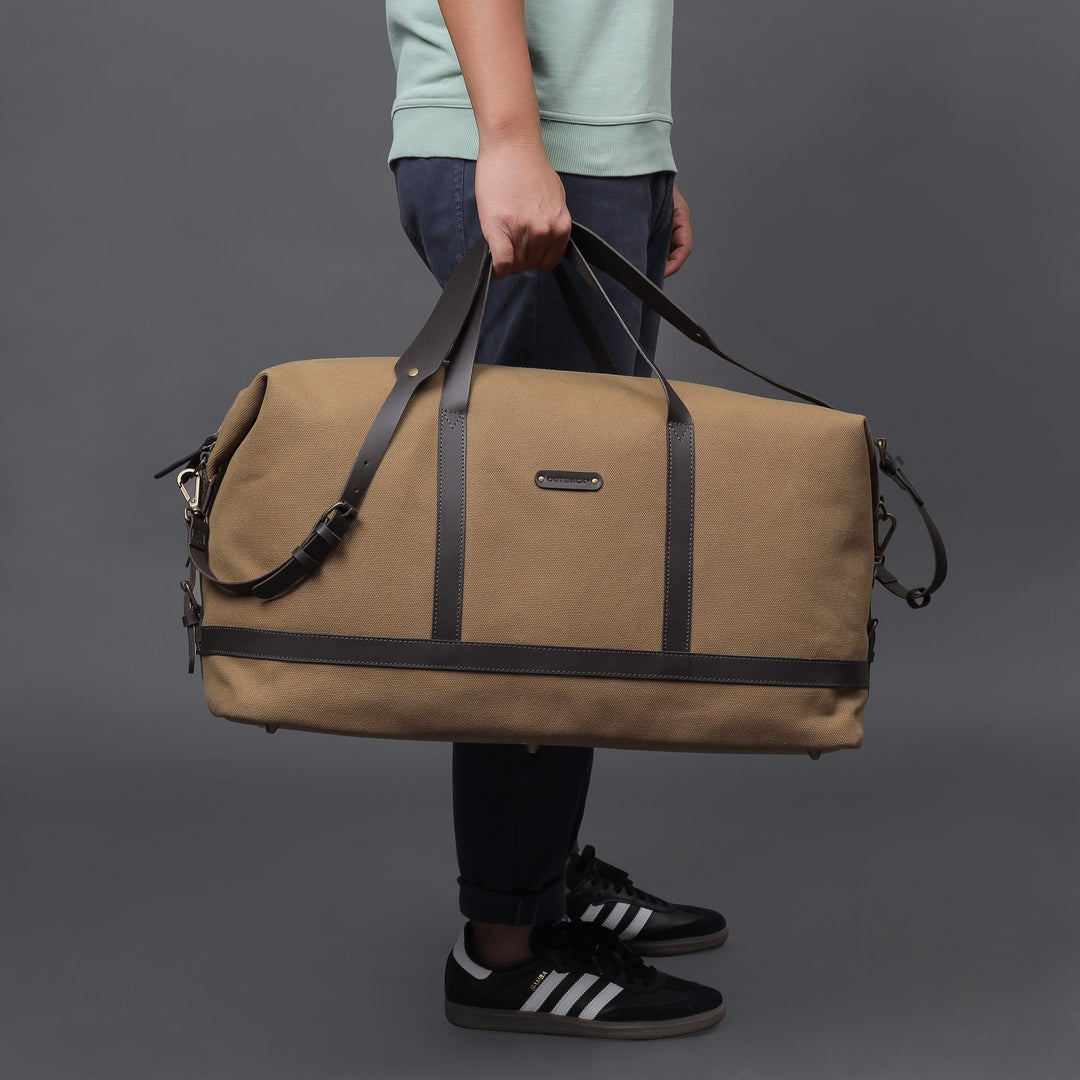 khaki canvas large travel bag