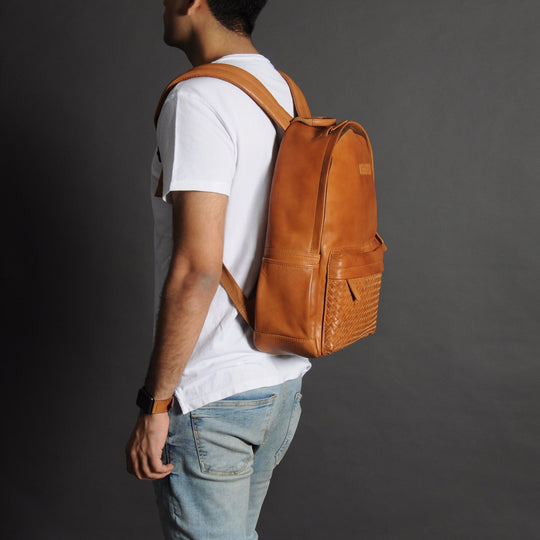 tan leather backpack for men