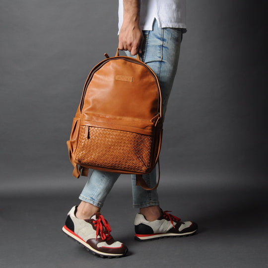 tan leather backpack for boys
